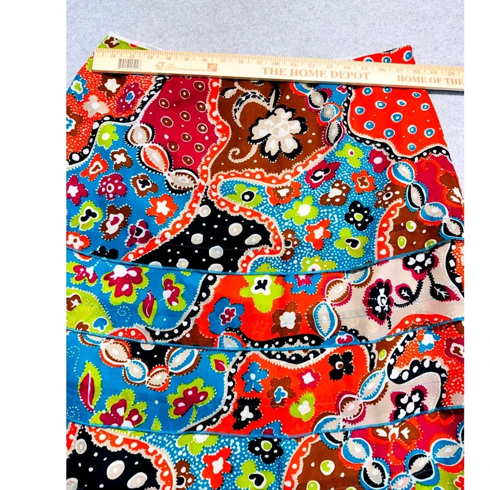Mainbocher Womens Size 14 Colorful Patchwork Tiered A-Line Skirt Boho Midi Flowy